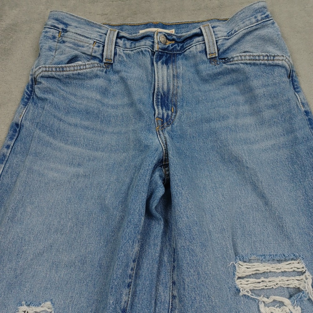 Levis Jeans Womens 29 Blue Denim Baggy Wide Leg Distressed Light Wash - Picture 2 of 10